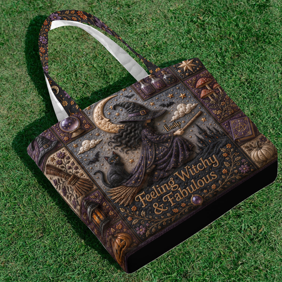 Feeling Witchy & Fabulous - Personalized Witch Quilted Tote Bag