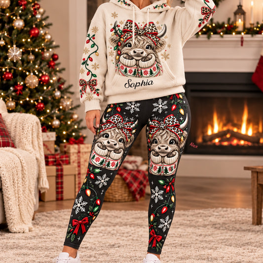 Weihnachts-Hochlandrind - Personalisierter Hochlandrind Hoodie und Leggings