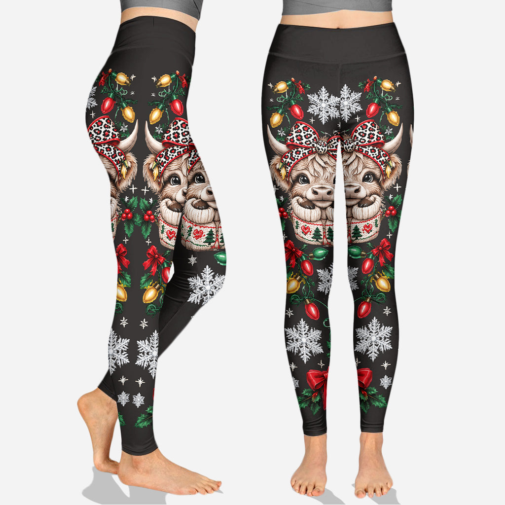 Christmas Highland Cow - Personalized Highland Cow Hoodie and Leggings