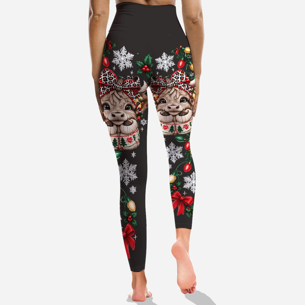 Christmas Highland Cow - Personalized Highland Cow Hoodie and Leggings