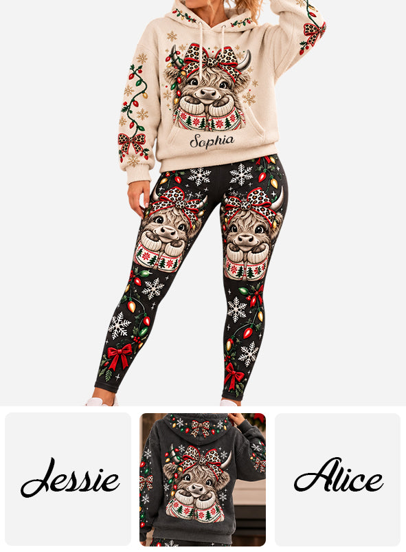 Christmas Highland Cow - Personalized Highland Cow Hoodie and Leggings