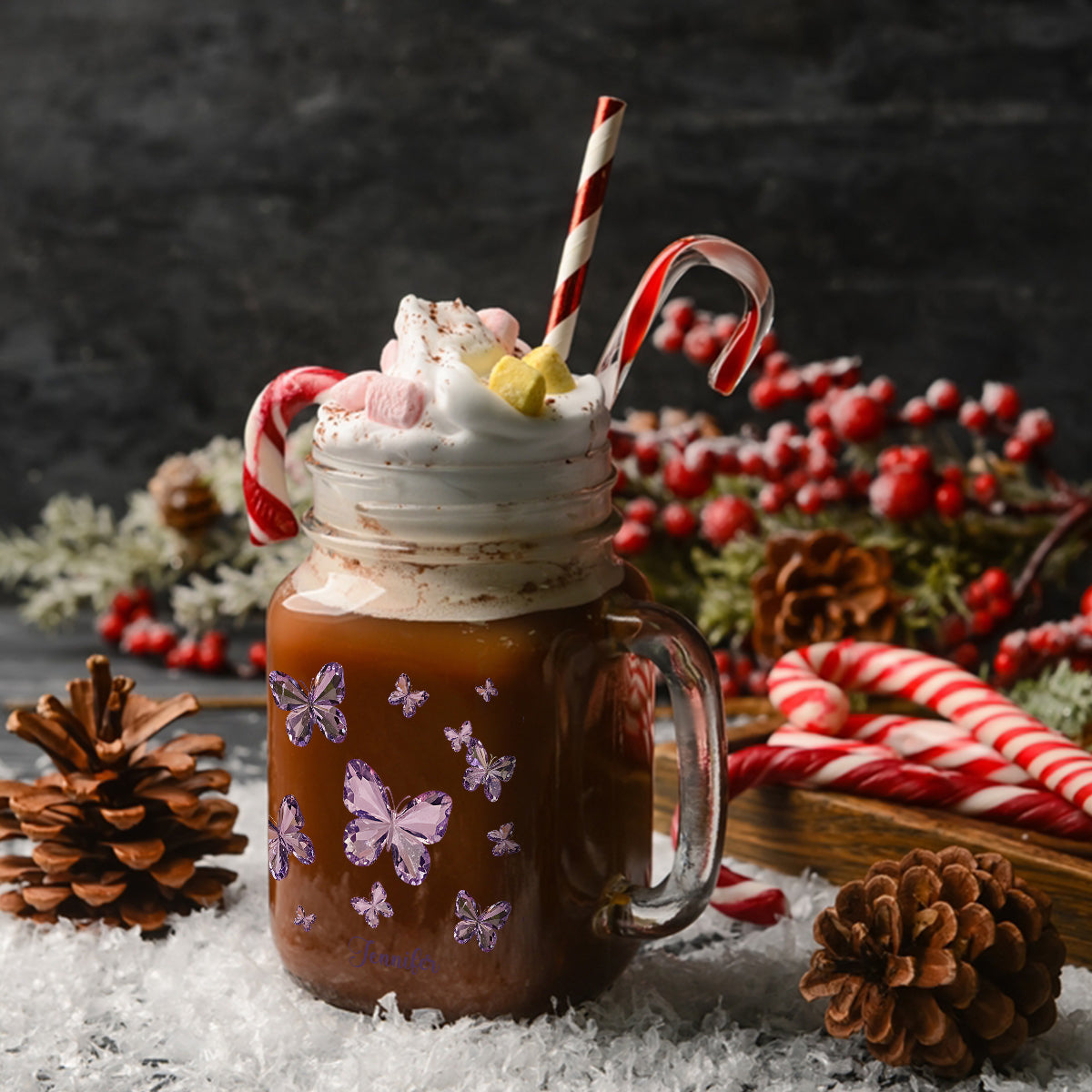 Schmetterlinge lieben – personalisierter Schmetterlings-Einmachglasbecher