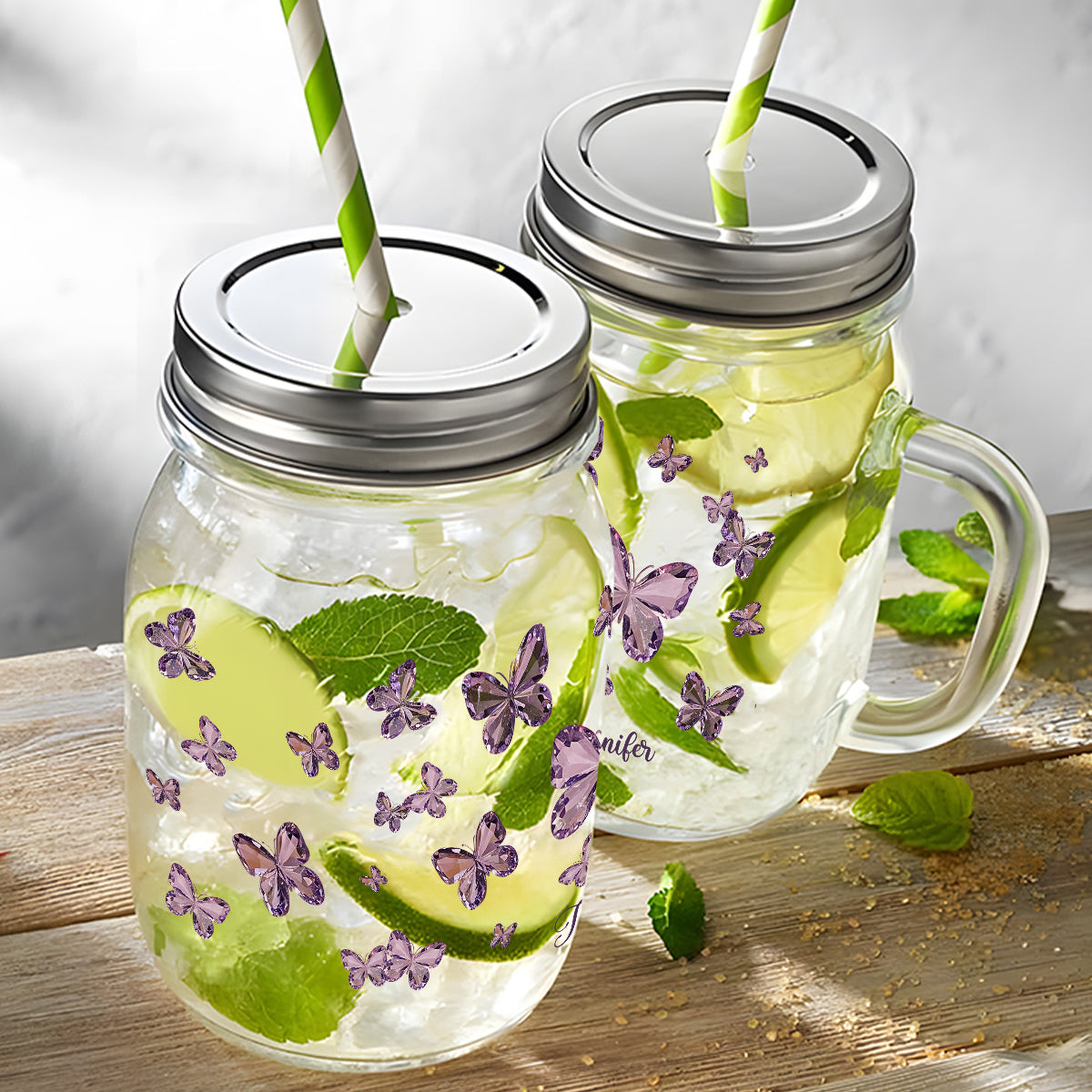 Schmetterlinge lieben – personalisierter Schmetterlings-Einmachglasbecher