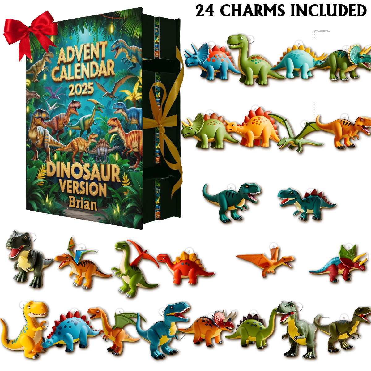 Dinasaur Advent Calender - Personalized Kid Folded Advent Calendar With Ornaments