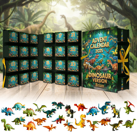 Dinosaurier-Adventskalender – Personalisierter, faltbarer Adventskalender für Kinder mit Ornamenten