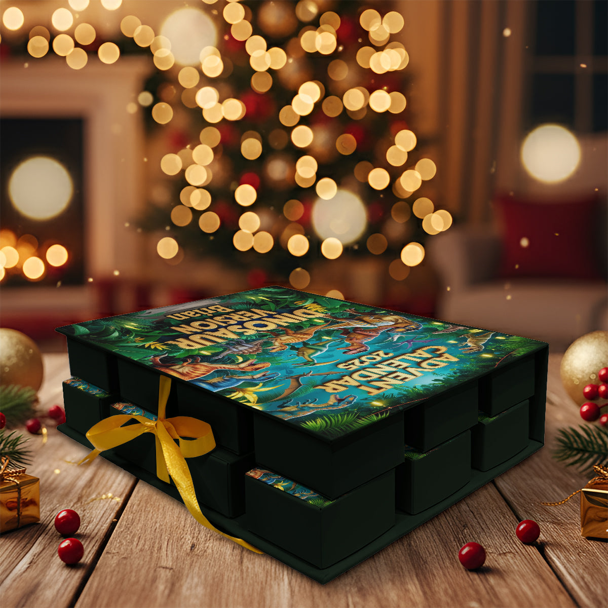 Dinasaur Advent Calender - Personalized Kid Folded Advent Calendar With Ornaments