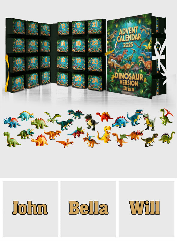 Dinasaur Advent Calender - Personalized Kid Folded Advent Calendar With Ornaments