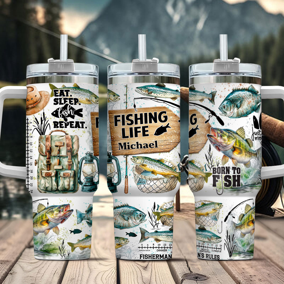 Nur noch ein Wurf – personalisierter Angelbecher mit Henkel