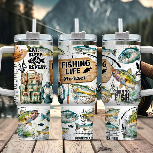 Nur noch ein Wurf – personalisierter Angelbecher mit Henkel