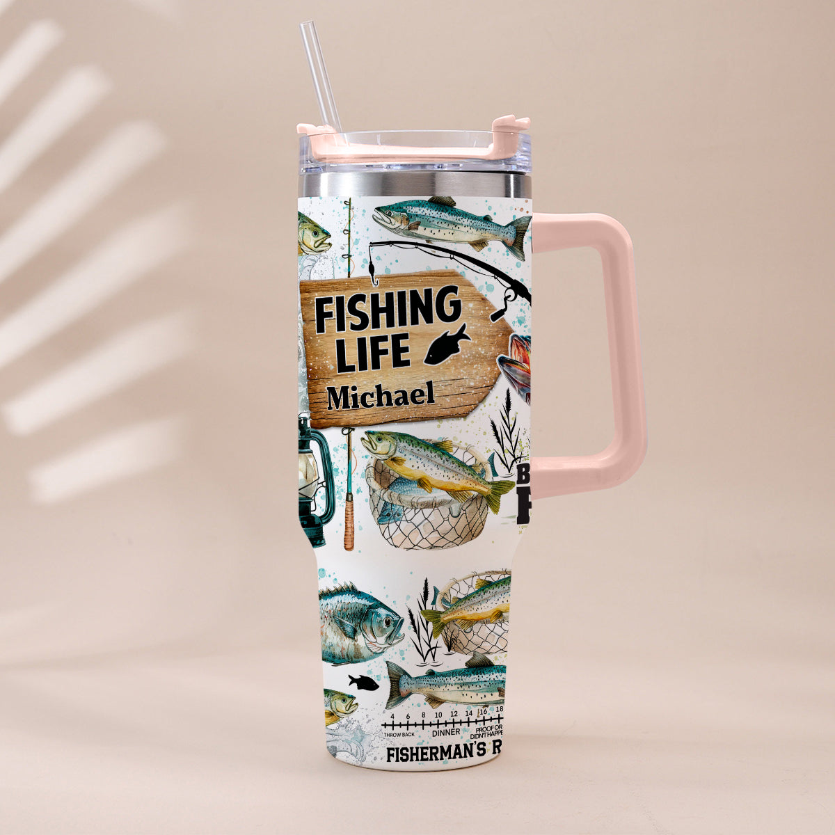 Nur noch ein Wurf – personalisierter Angelbecher mit Henkel