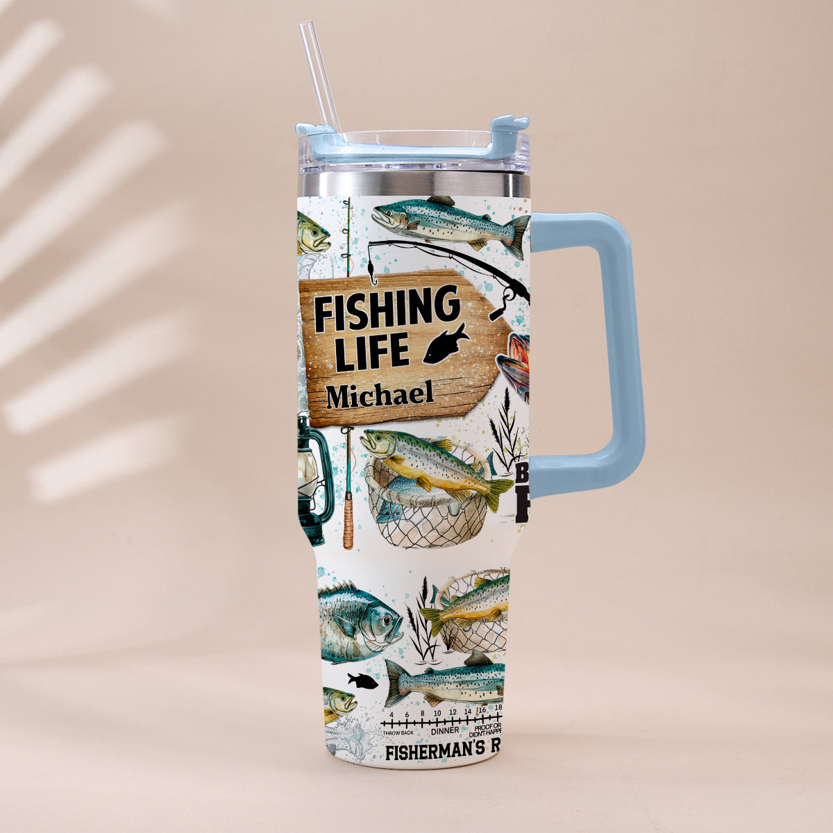 Nur noch ein Wurf – personalisierter Angelbecher mit Henkel