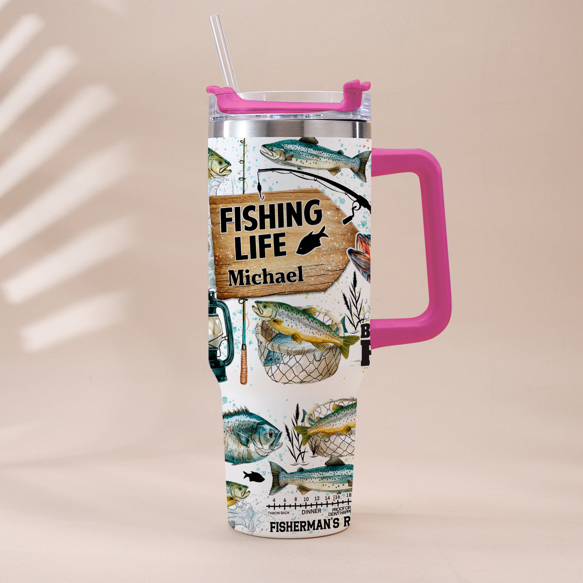 Nur noch ein Wurf – personalisierter Angelbecher mit Henkel