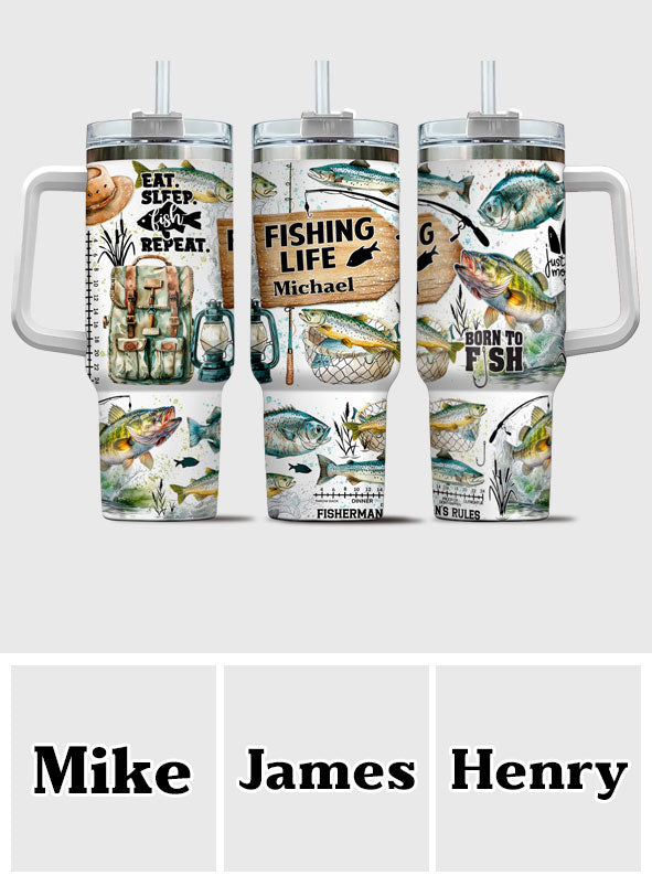 Nur noch ein Wurf – personalisierter Angelbecher mit Henkel