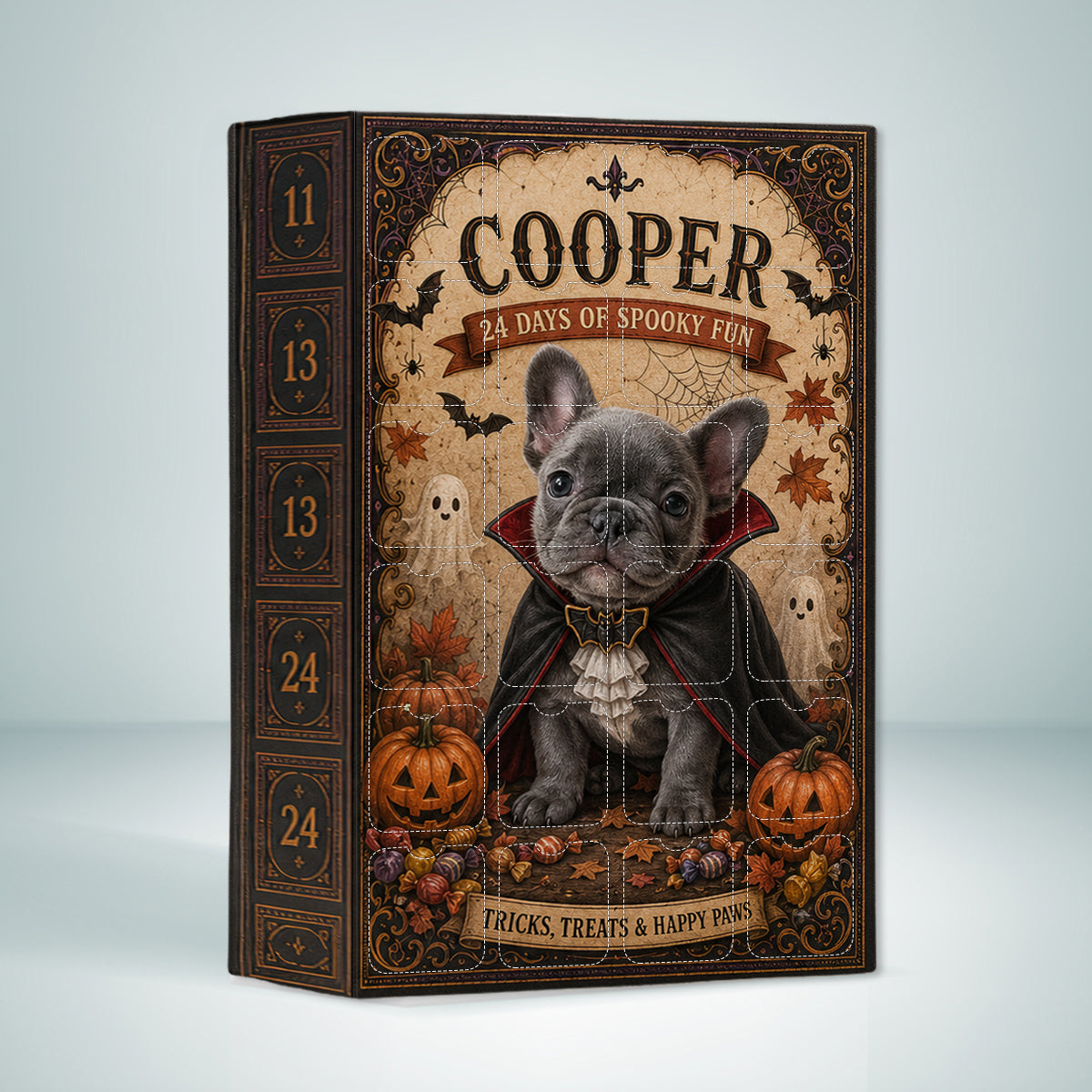 24 Tage gruseliger Spaß - Personalisierter Hundeadventskalender mit Ornamenten