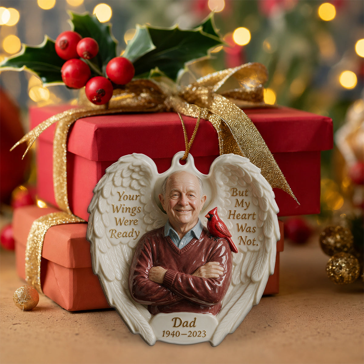 Your Wings Were Ready - Personalized Memorial Custom Shape Ceramic Ornament