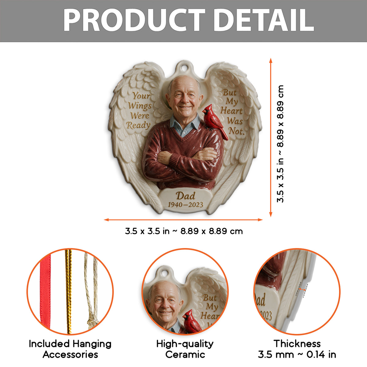 Your Wings Were Ready - Personalized Memorial Custom Shape Ceramic Ornament