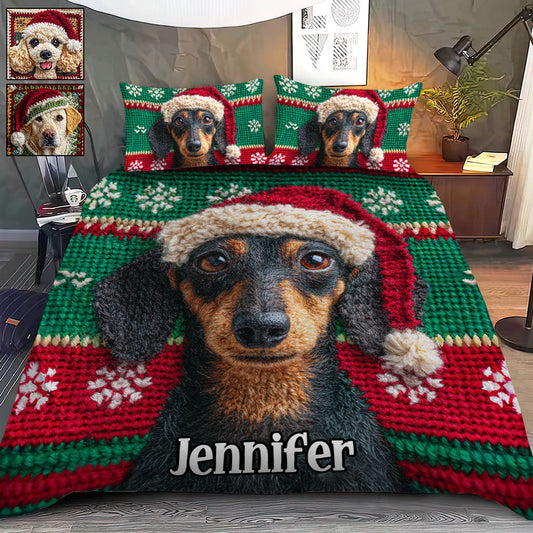 Weihnachtszeit – Personalisiertes Hundebett-Set