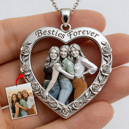 Custom From Any Photo - Personalized Bestie Shaped Metal Pendant Necklace
