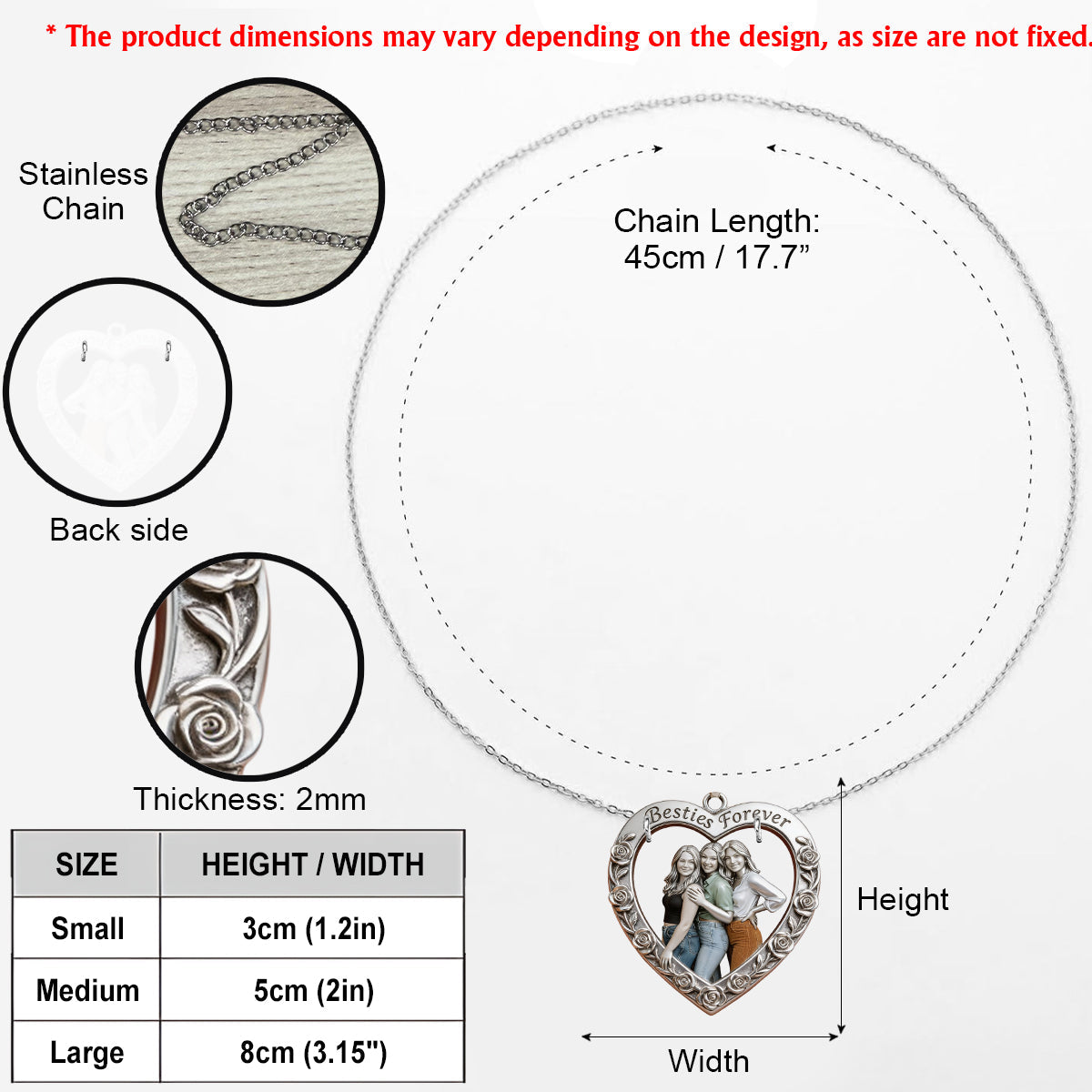 Individuell gestaltbare Halskette mit Metallanhänger in Form einer besten Freundin – nach Foto anfertigbar