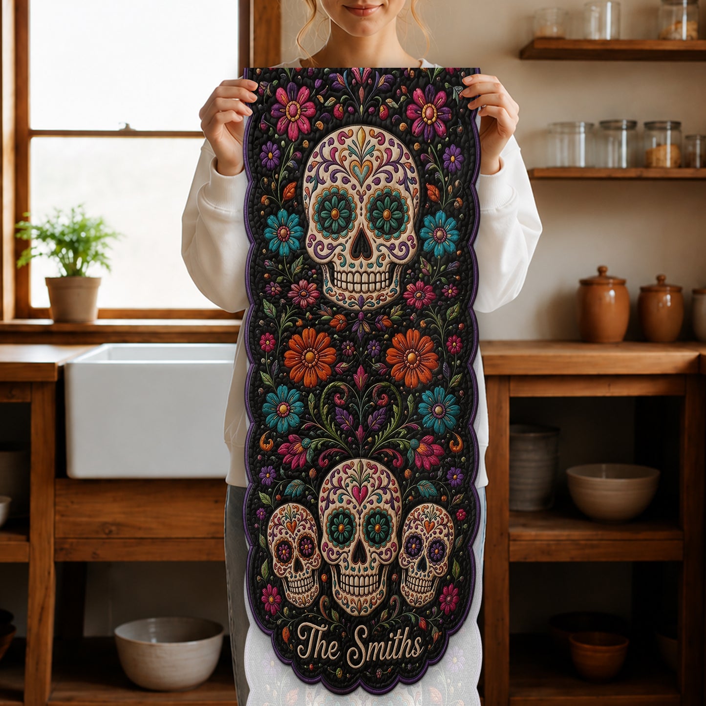 Day Of The Dead - Personalized Skull Table Runner Custom Shape