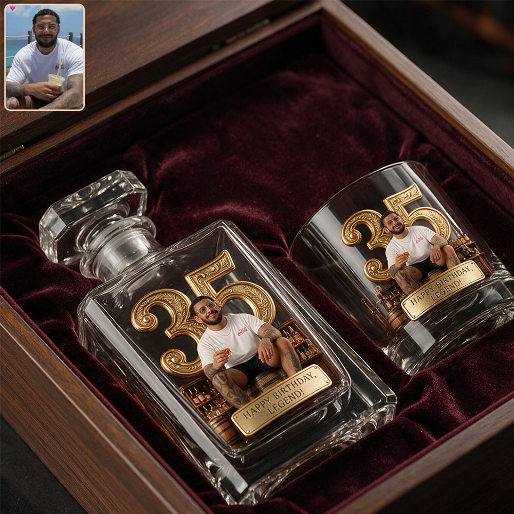 Geburtstagsgeschenk für ihn - Individuell aus jedem Foto - Personalisierte Whiskey Dekanter Set