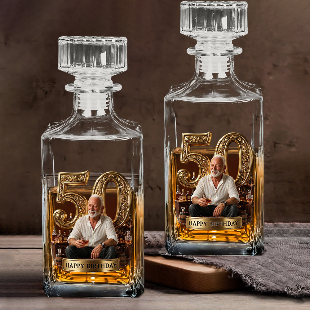 Geburtstagsgeschenk für ihn - Individuell aus jedem Foto - Personalisierte Whiskey Dekanter Set