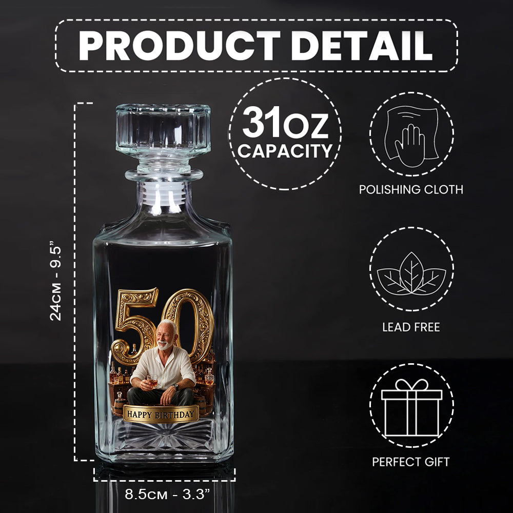 Geburtstagsgeschenk für ihn - Individuell aus jedem Foto - Personalisierte Whiskey Dekanter Set