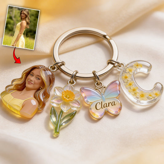 Love Yourself - Personalized Birth Month Flower Keychain With Charms