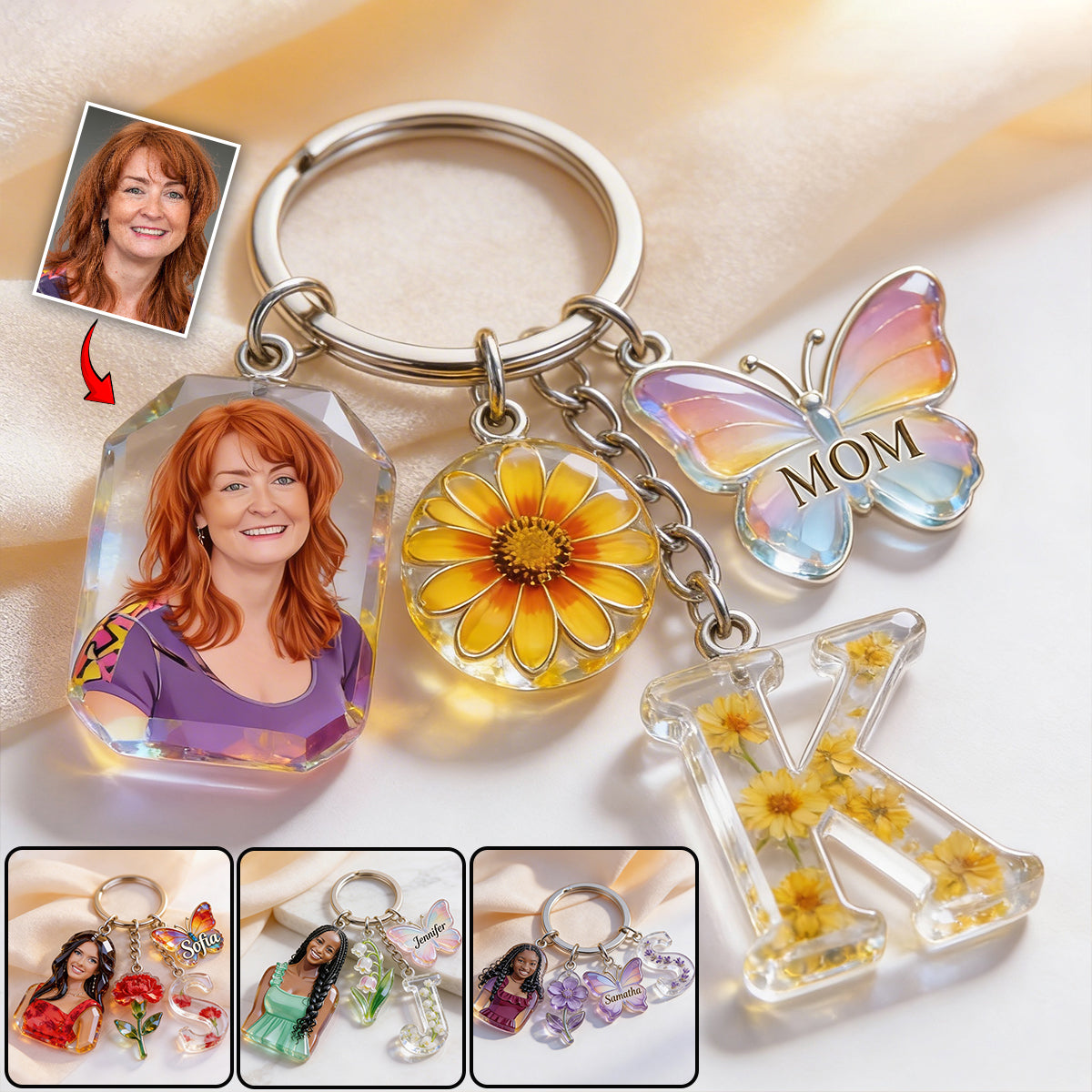 Love Yourself - Personalized Birth Month Flower Keychain With Charms