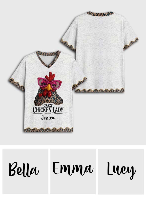 Crazy Chicken Lady - Personalized Chicken Fully Printed V-Neck T-Shirt