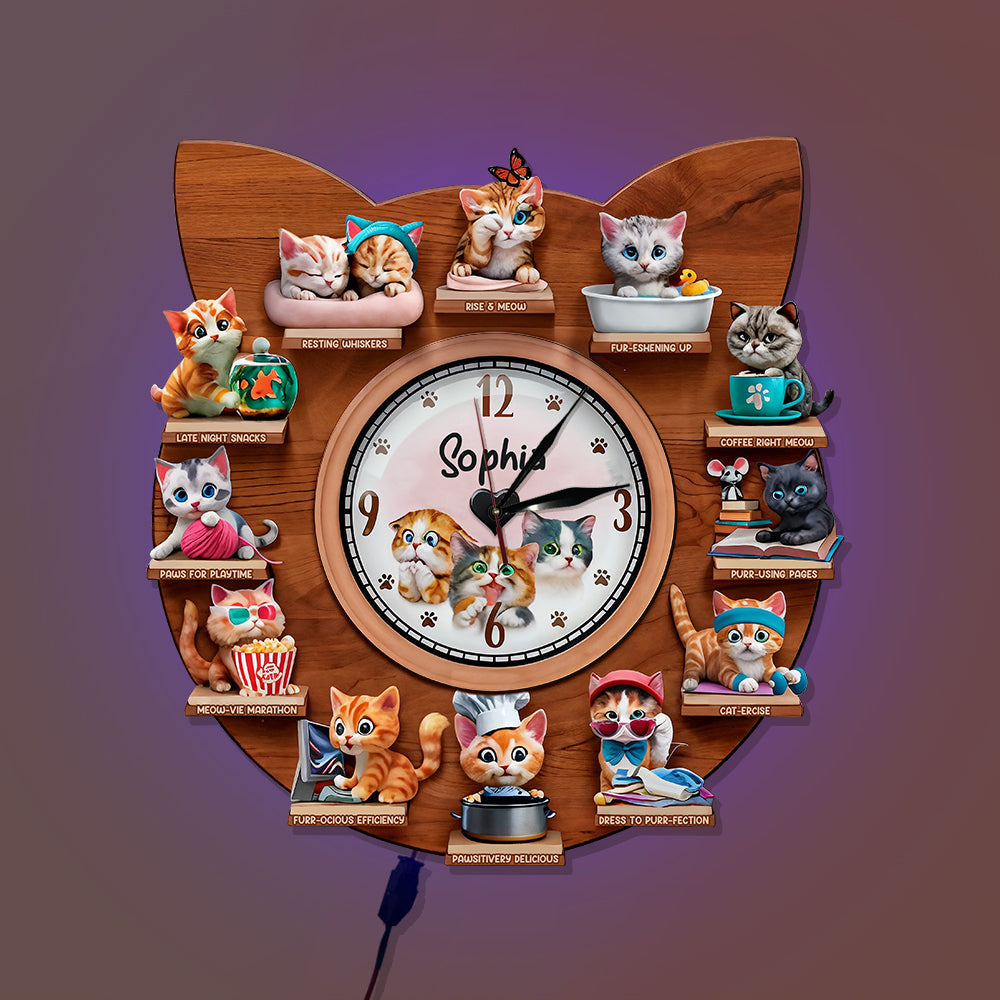 The Purfect Day - Personalized Cat LED Light Wall Clock