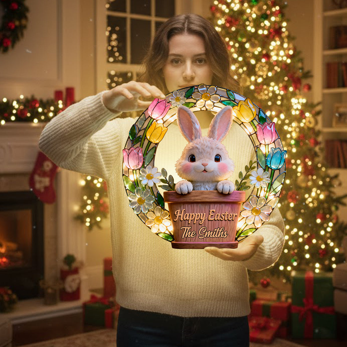 Happy Easter - Personalized Family LED Light Acrylic Sign