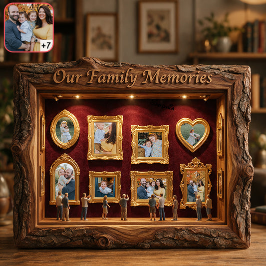 Unsere Erinnerungen - Personalisierte Familien Holzlicht Schattenbox