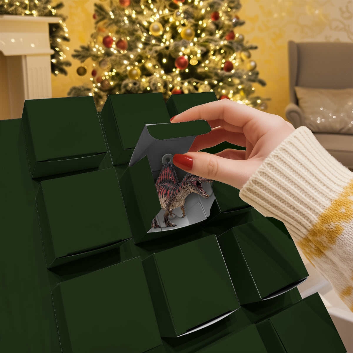 24 Dinosaurierarten – Geschenkidee für Jungen – Personalisierter Adventskalender zum Zusammenklappen mit Ornamenten