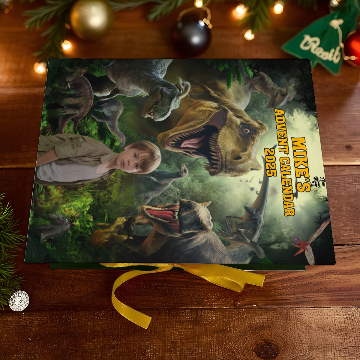 24 Dinosaurierarten – Geschenkidee für Jungen – Personalisierter Adventskalender zum Zusammenklappen mit Ornamenten