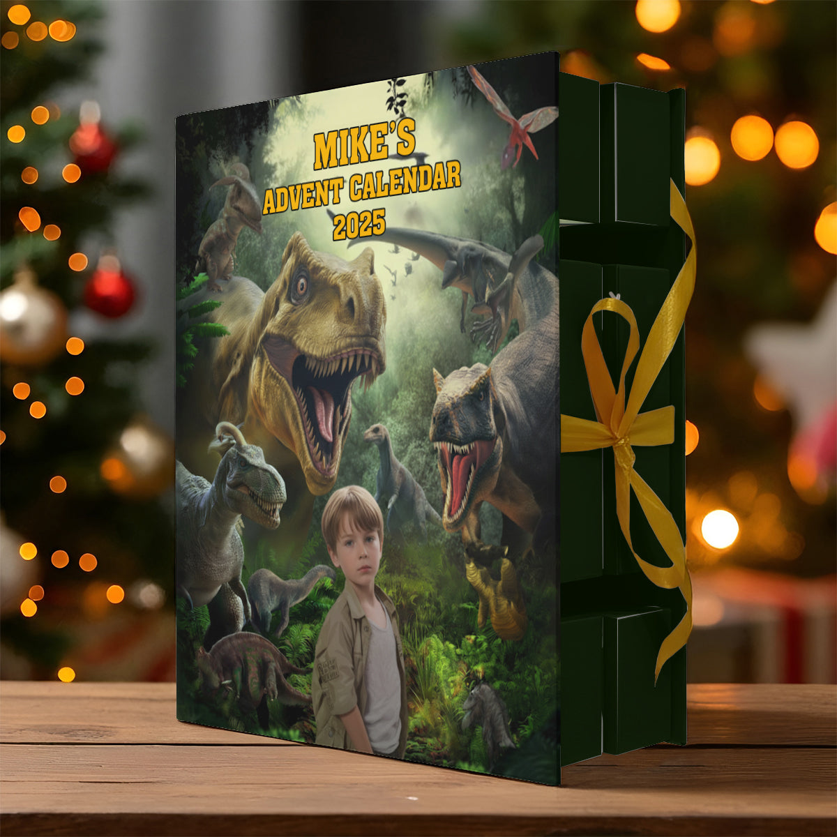 24 Dinosaurierarten – Geschenkidee für Jungen – Personalisierter Adventskalender zum Zusammenklappen mit Ornamenten