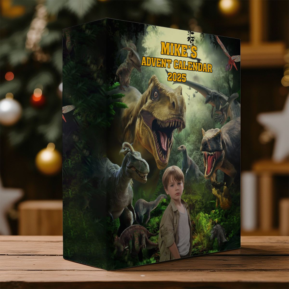 24 Dinosaurierarten – Geschenkidee für Jungen – Personalisierter Adventskalender zum Zusammenklappen mit Ornamenten