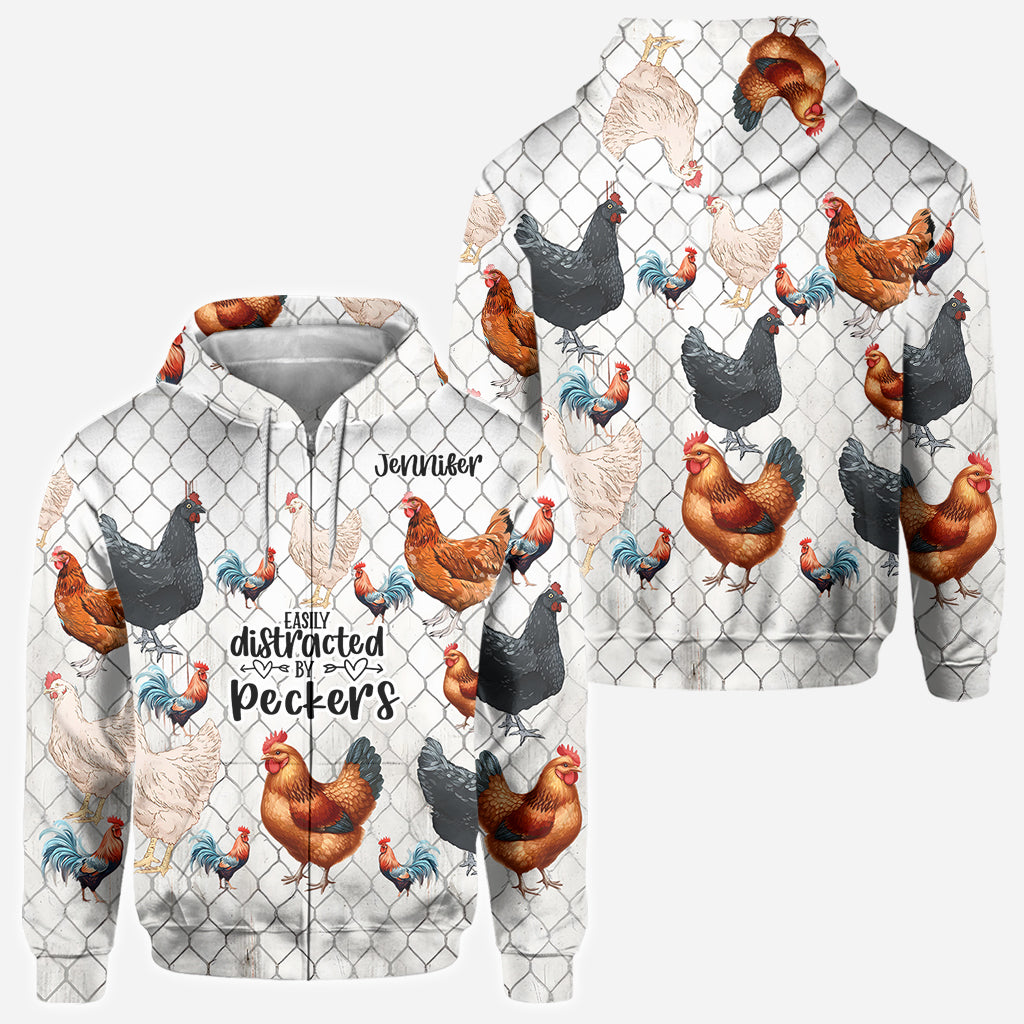 Easily Distracted by Peckers - Personalized Chicken All Over Shirt