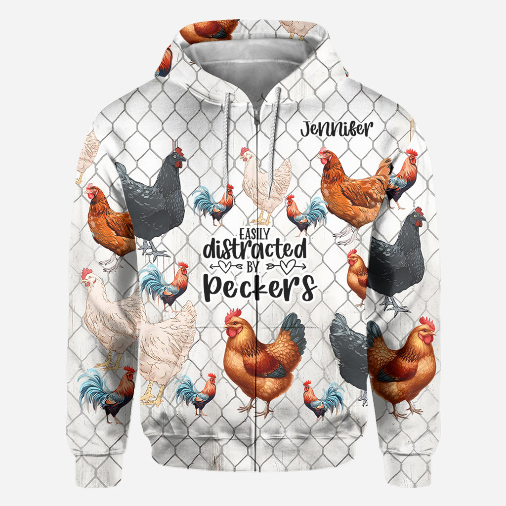 Easily Distracted by Peckers - Personalized Chicken All Over Shirt