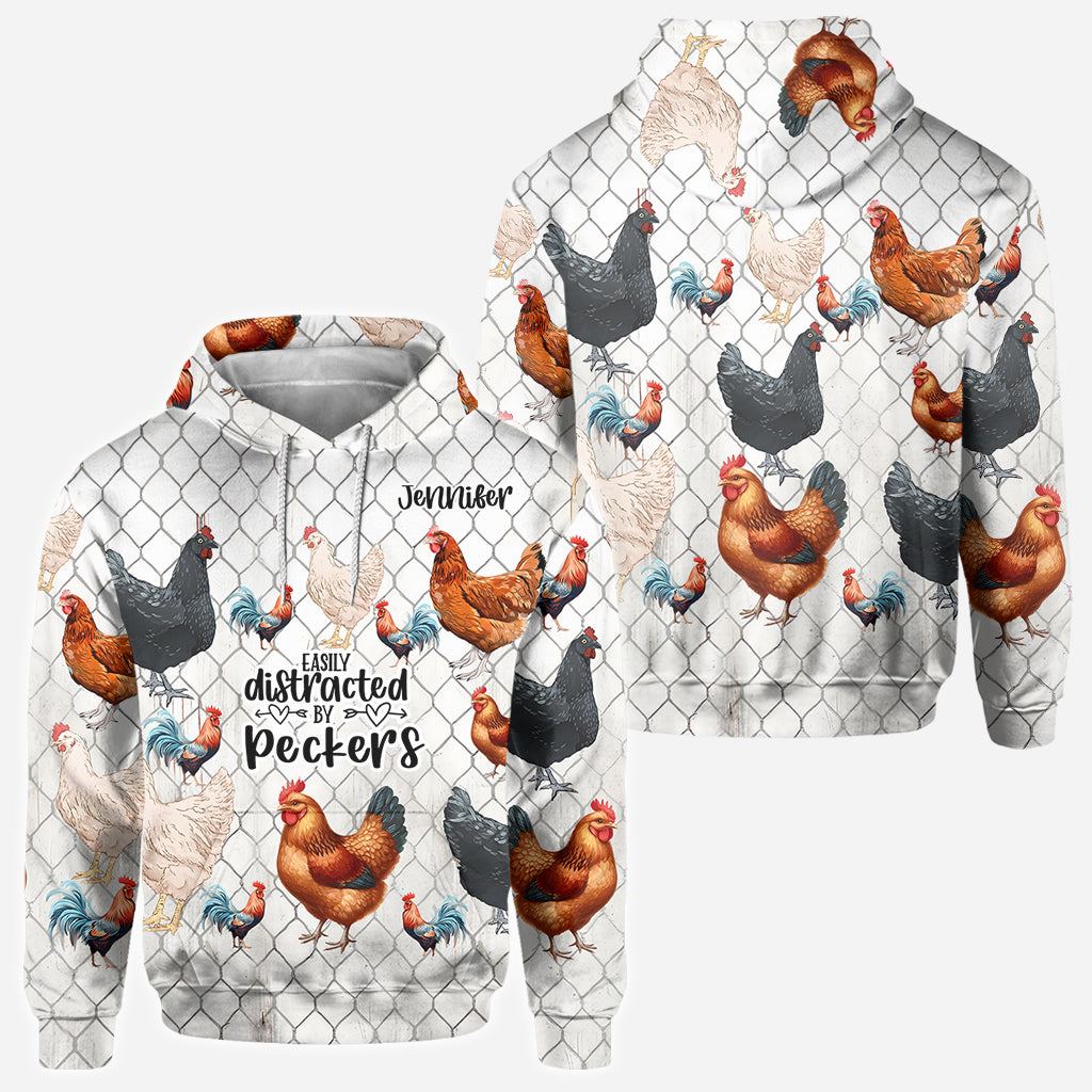 Easily Distracted by Peckers - Personalized Chicken All Over Shirt