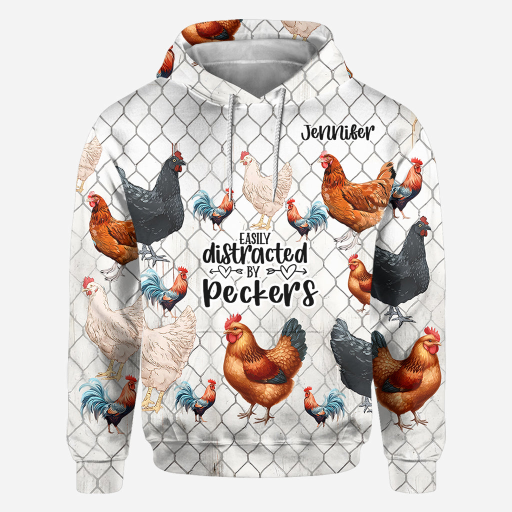 Easily Distracted by Peckers - Personalized Chicken All Over Shirt