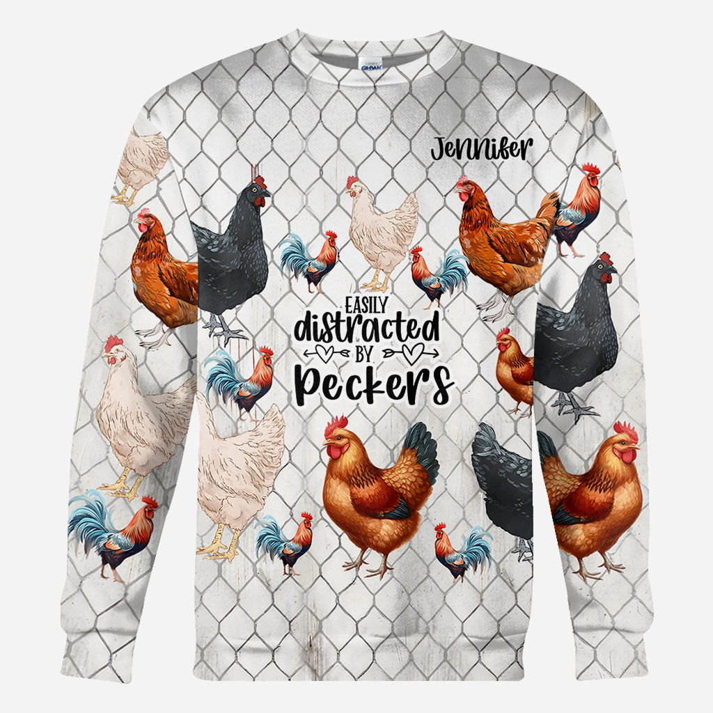 Easily Distracted by Peckers - Personalized Chicken All Over Shirt