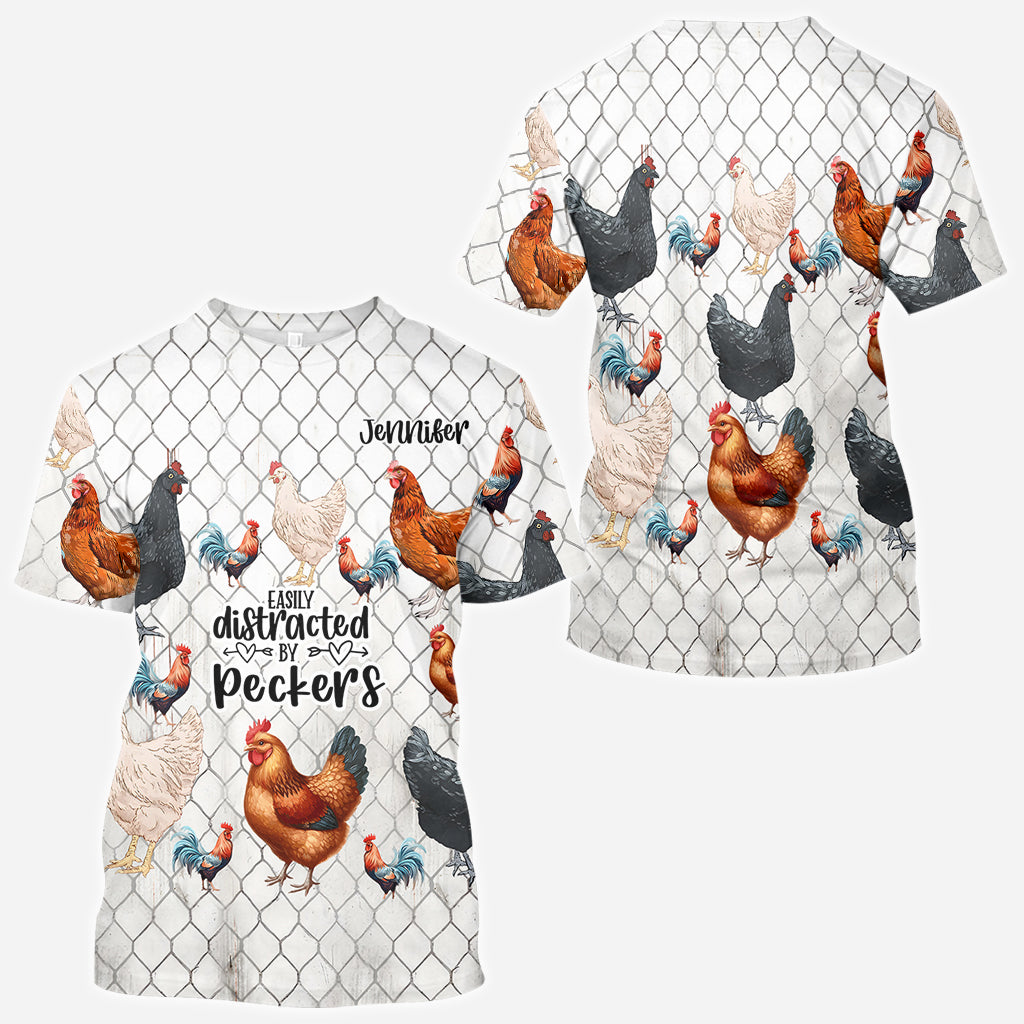 Easily Distracted by Peckers - Personalized Chicken All Over Shirt