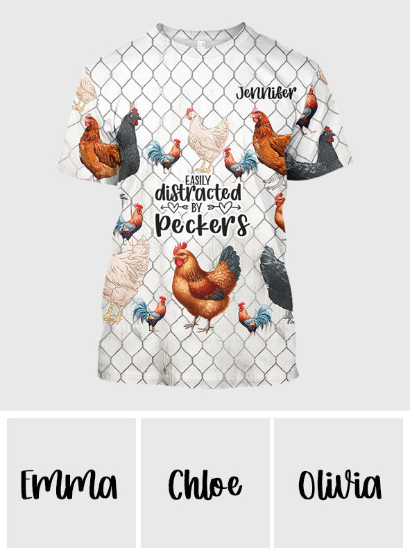 Easily Distracted by Peckers - Personalized Chicken All Over Shirt