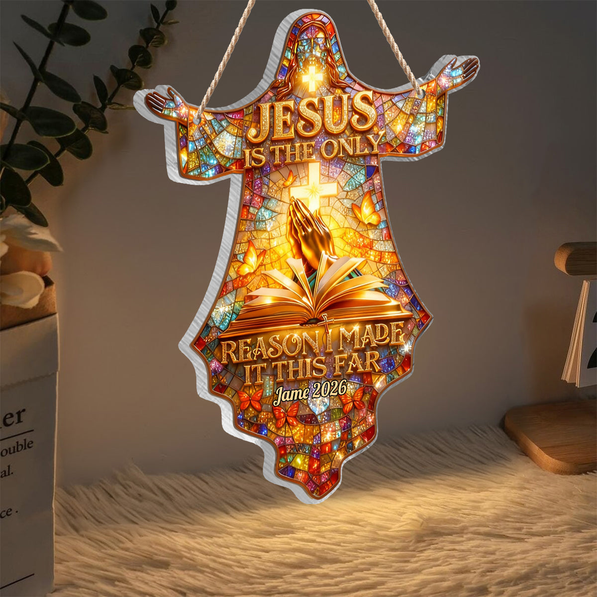 Jesus ist der einzige Grund, warum ich es so weit geschafft habe – Personalisiertes christliches LED-Licht-Acryl-Schild