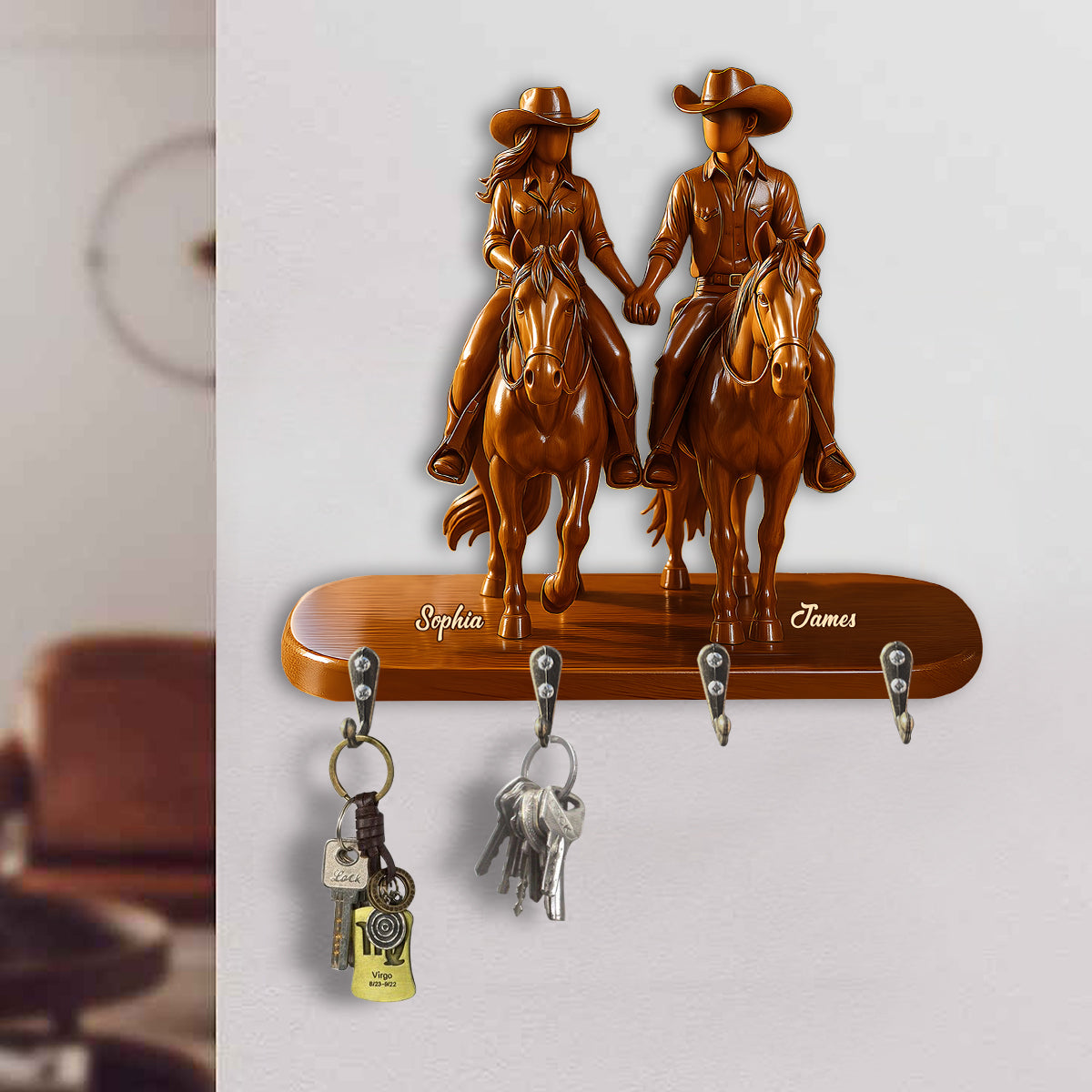 Reitpartner fürs Leben – Personalisierter Schlüsselhalter in Cowgirl-Form