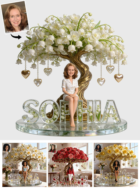 Individuell gestaltete Geburtsmonatsblume mit Foto – Personalisierte Acrylplakette in individueller Form zur Selbstliebe