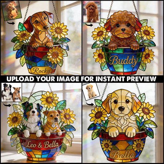 Niedliches Haustier und Blumen – Personalisierter Hunde-Fensterhänger als Sonnenfänger 