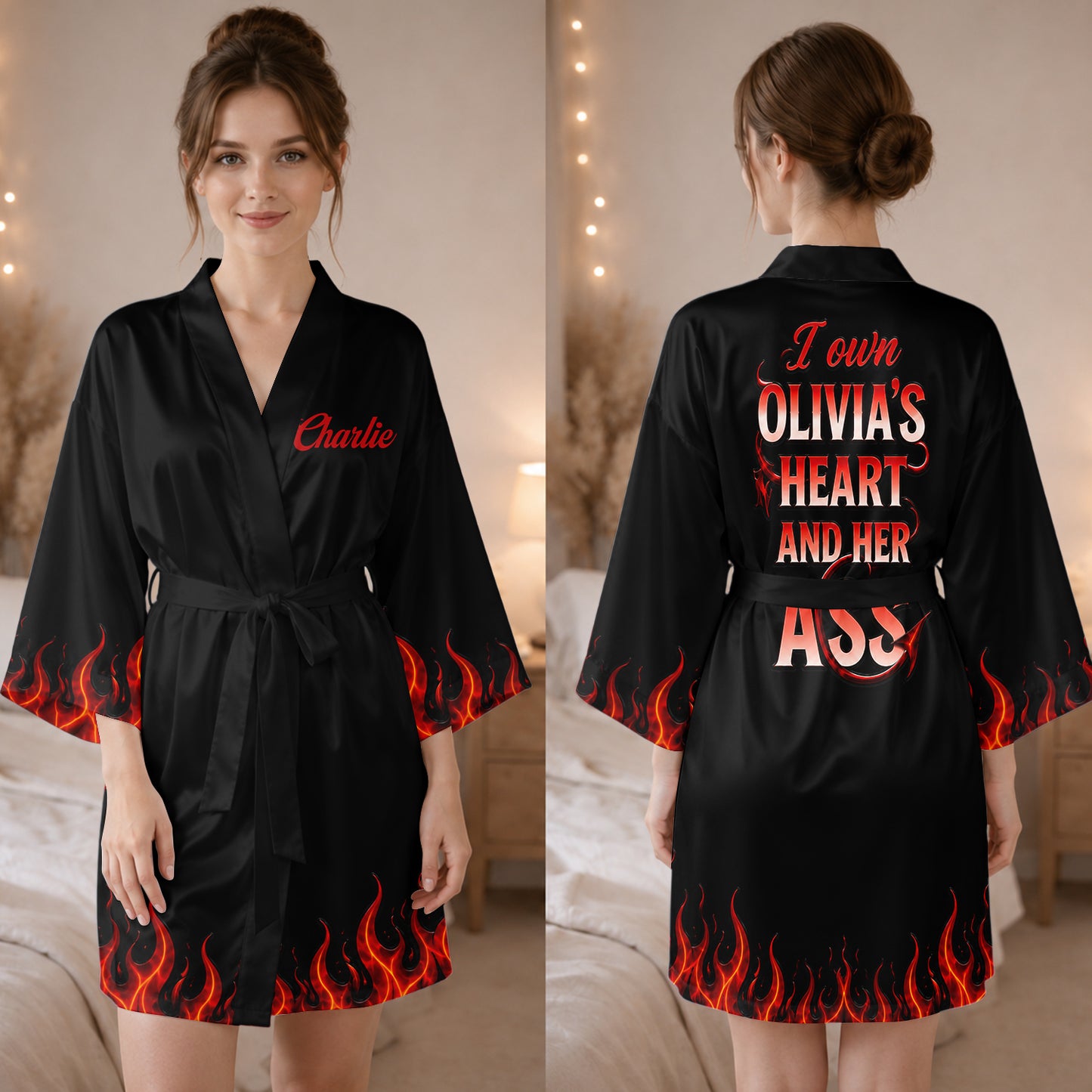 Naughty Devil - Personalized Spicy Couple Satin Robe