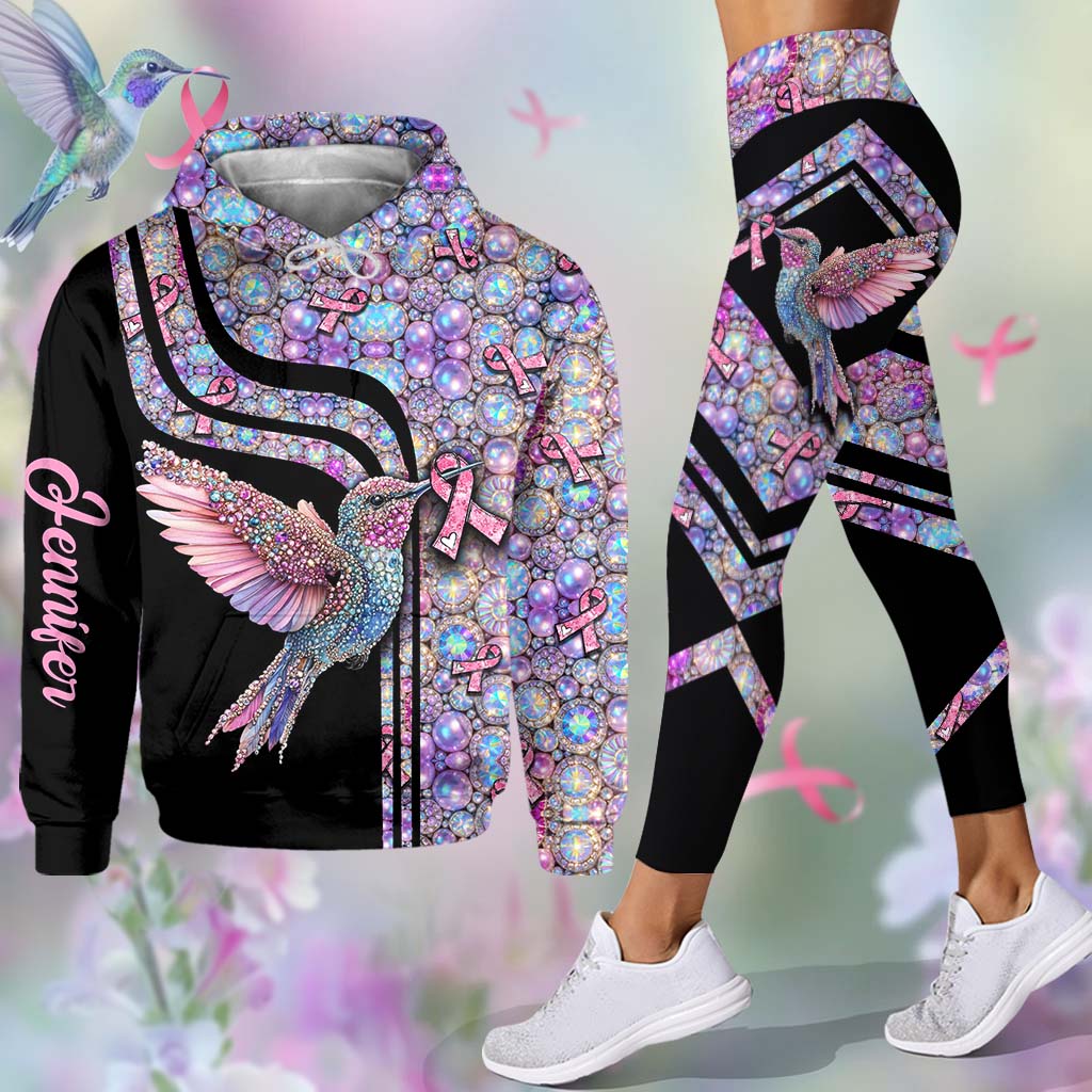 Pink Hummingbird - Personalized Breast Cancer Awareness Hoodie and Leggings
